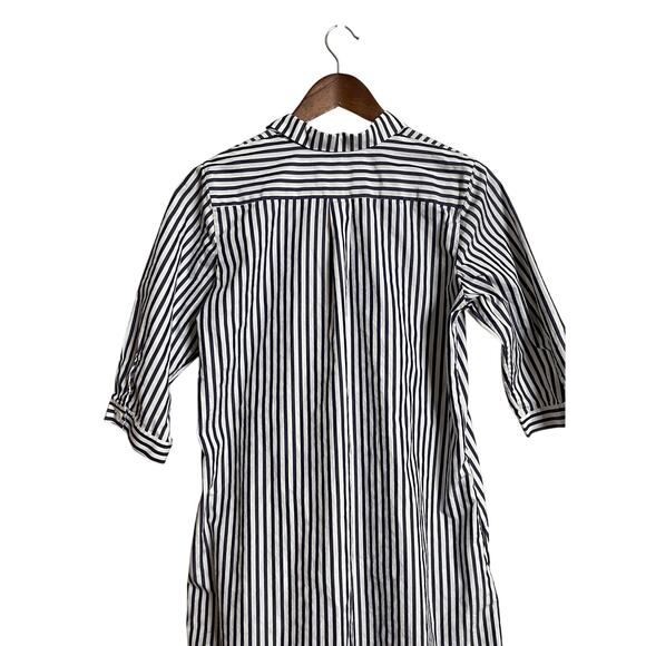 MDS Stripes Blue White Shirt Dress Midi Pockets Womans Medium - Picture 8 of 9